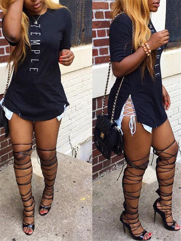 T-shirt à slogan fendu sur le côté