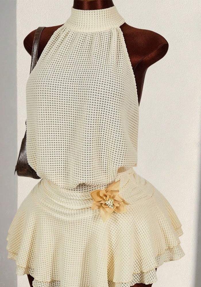 Floral Backless Lace-Up Tiered Dress for Holiday Parties