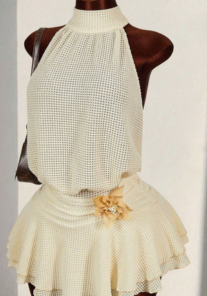 Floral Backless Lace-Up Tiered Dress for Holiday Parties