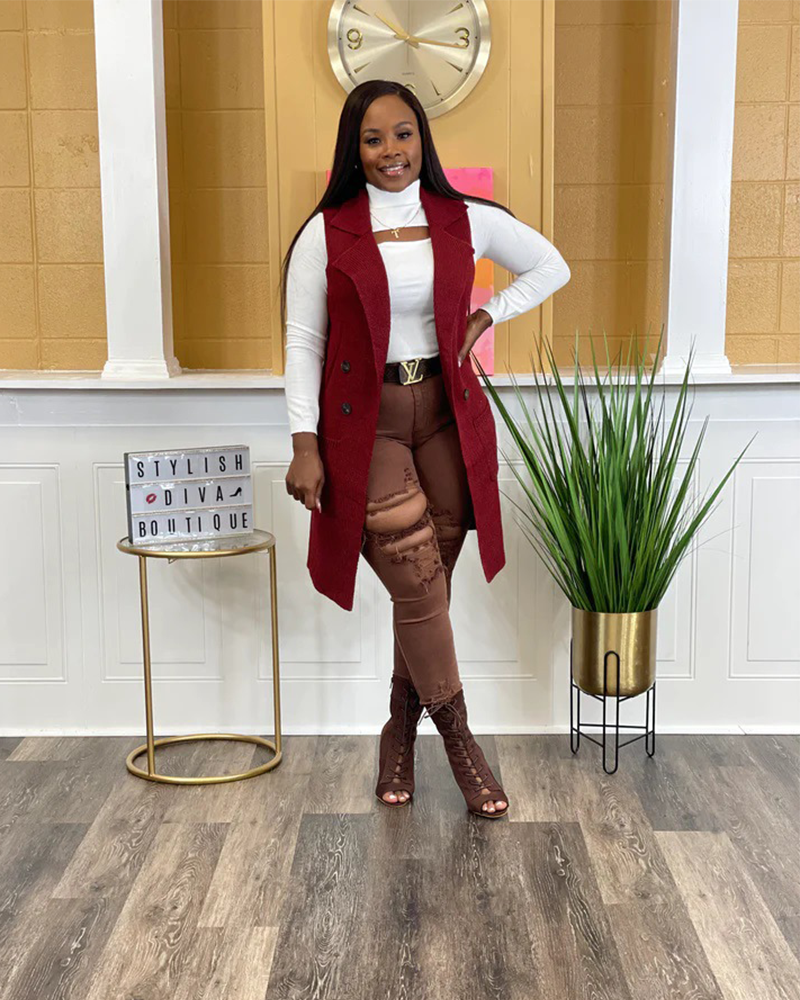 Classy Girl Cardigan Vest RED