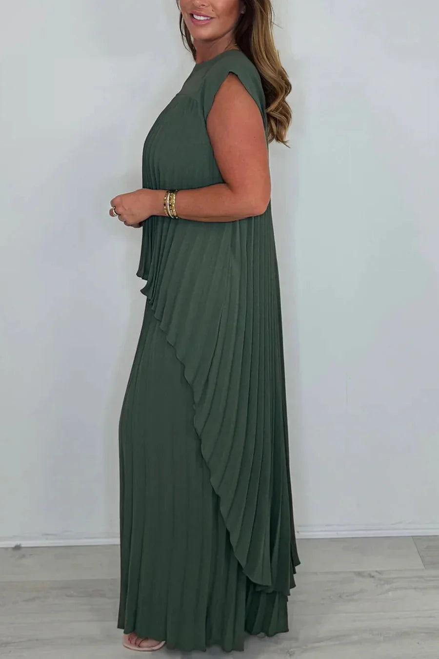 High-Low Pleated Tank Top Pants Sets