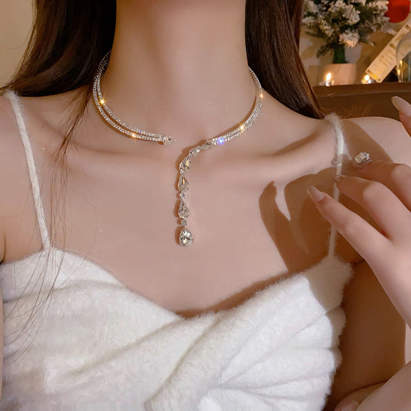 Zirconia Drop Choker Necklace