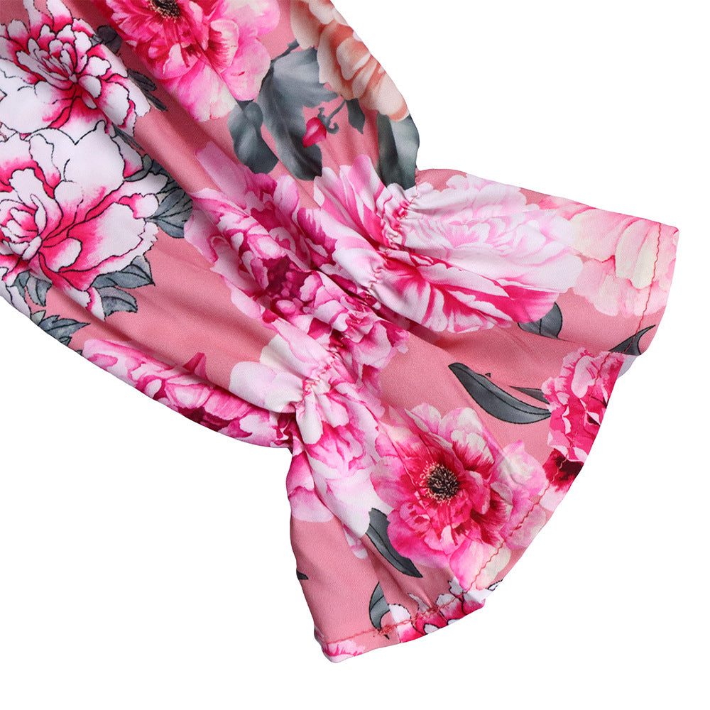 Casual Printed Long Sleeve Shirt Wide Leg Pants Sets