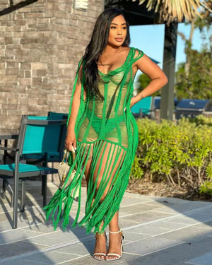 SHREDDED MINI DRESS GREEN