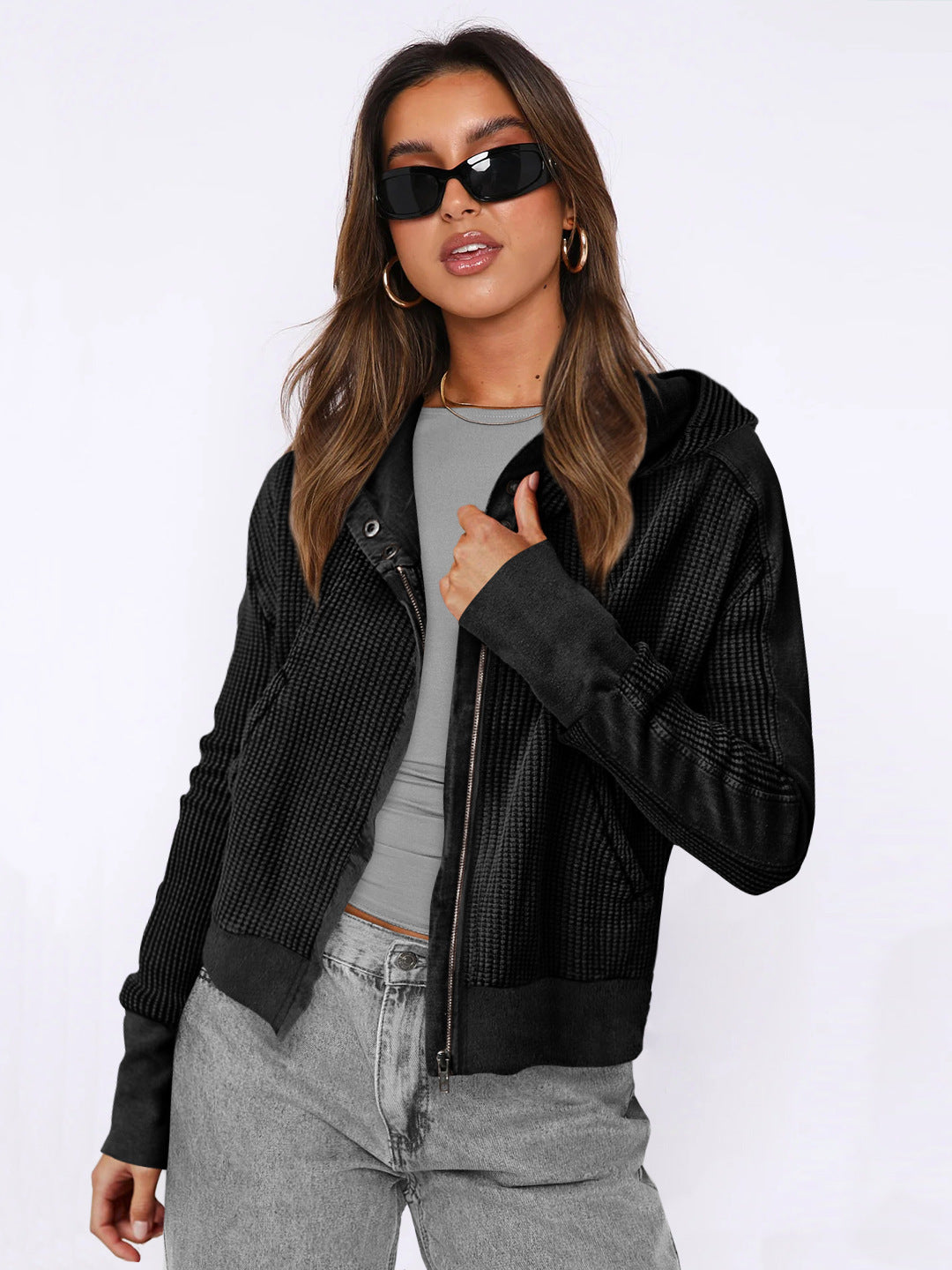 Patchwork Zipper Hoodie