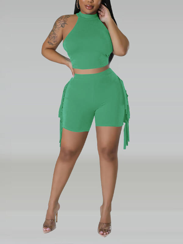 Set aus ärmellosem Top und Fransenshorts – Ausverkauf