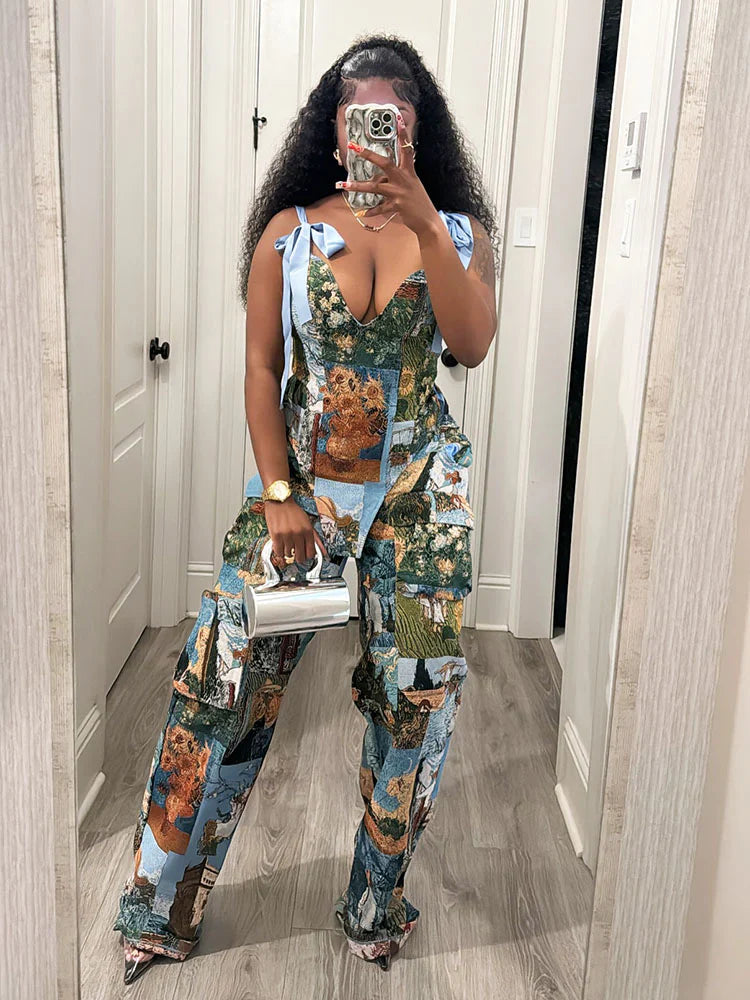 Vintage Corset Top & Cargo Pants Set