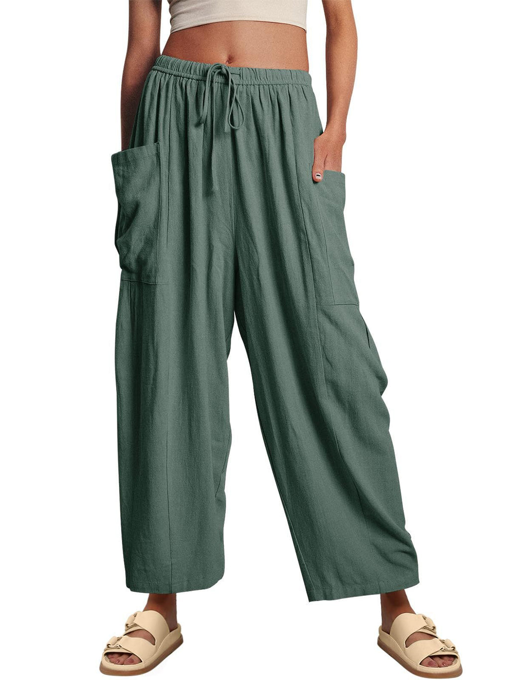 Casual High Waist Cotton Linen Wide Leg Pants