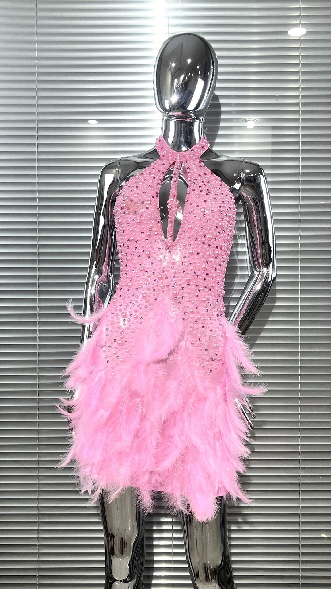 Beaded Feather Sleeveless Dress for Evening Parties
