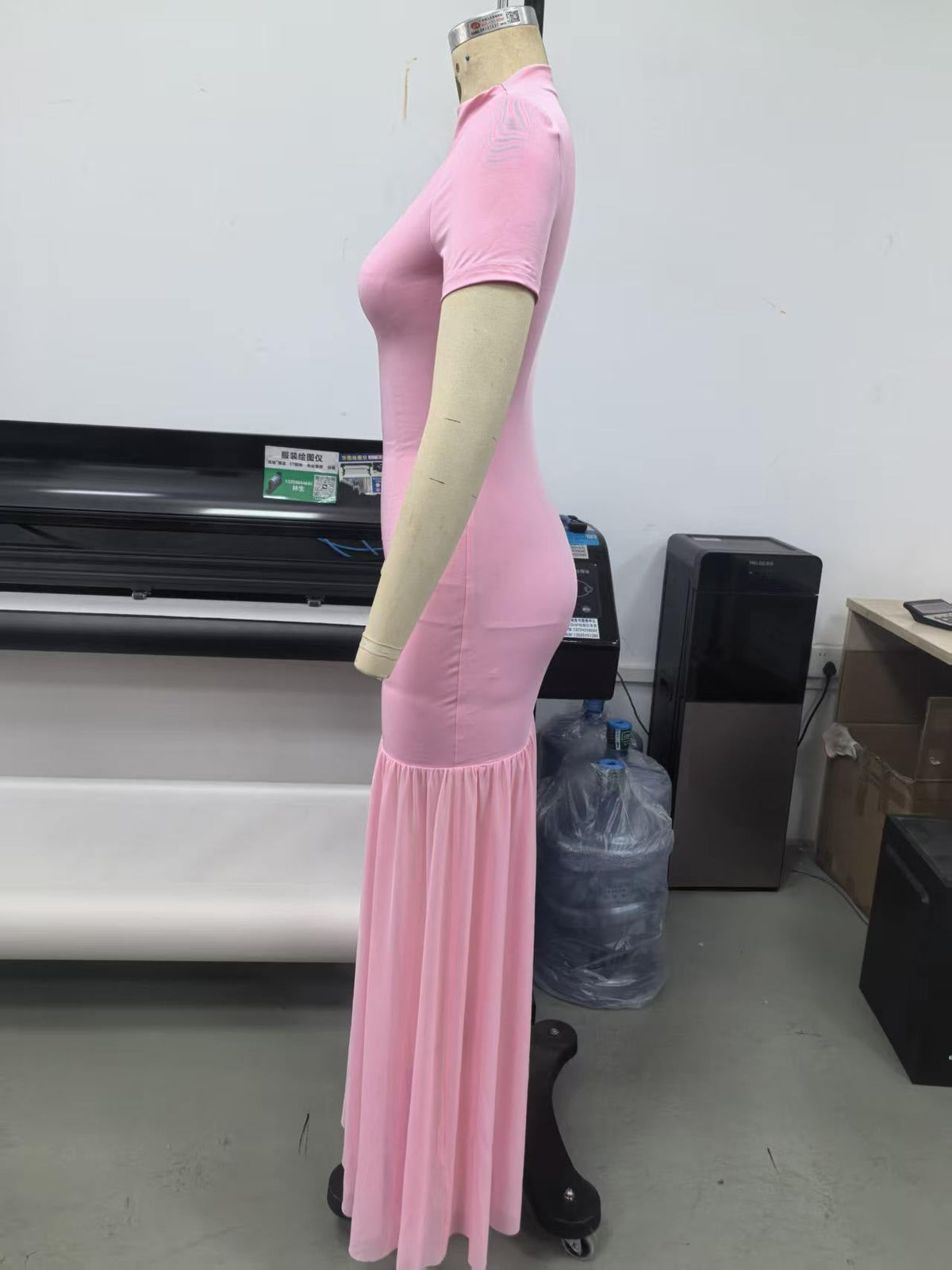 Mock Neck Short Sleeve Tassel Slit Long Dress for Parties
