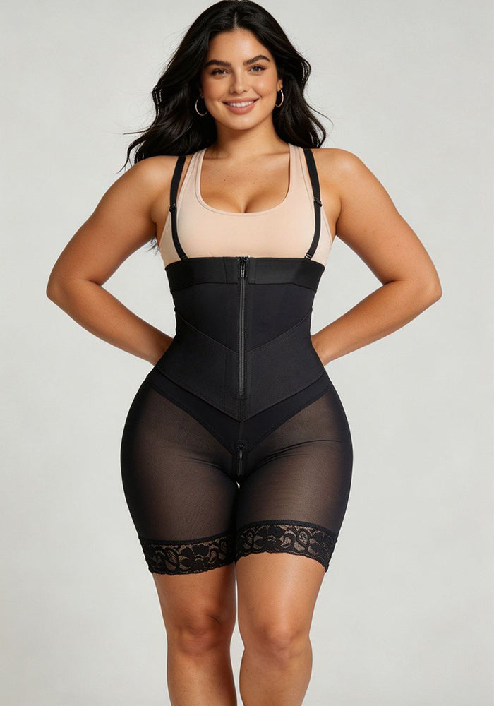 Diagonal Compression Waist Cincher Suspender Bodysuit for Body Shaping