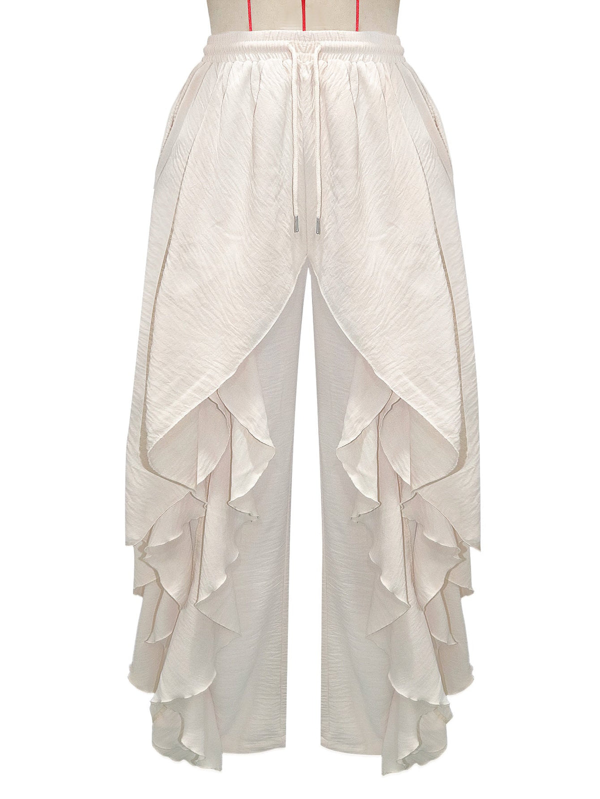 High Waist Drawstring Jogger Pants with Irregular Layered Ruffles for Activewear