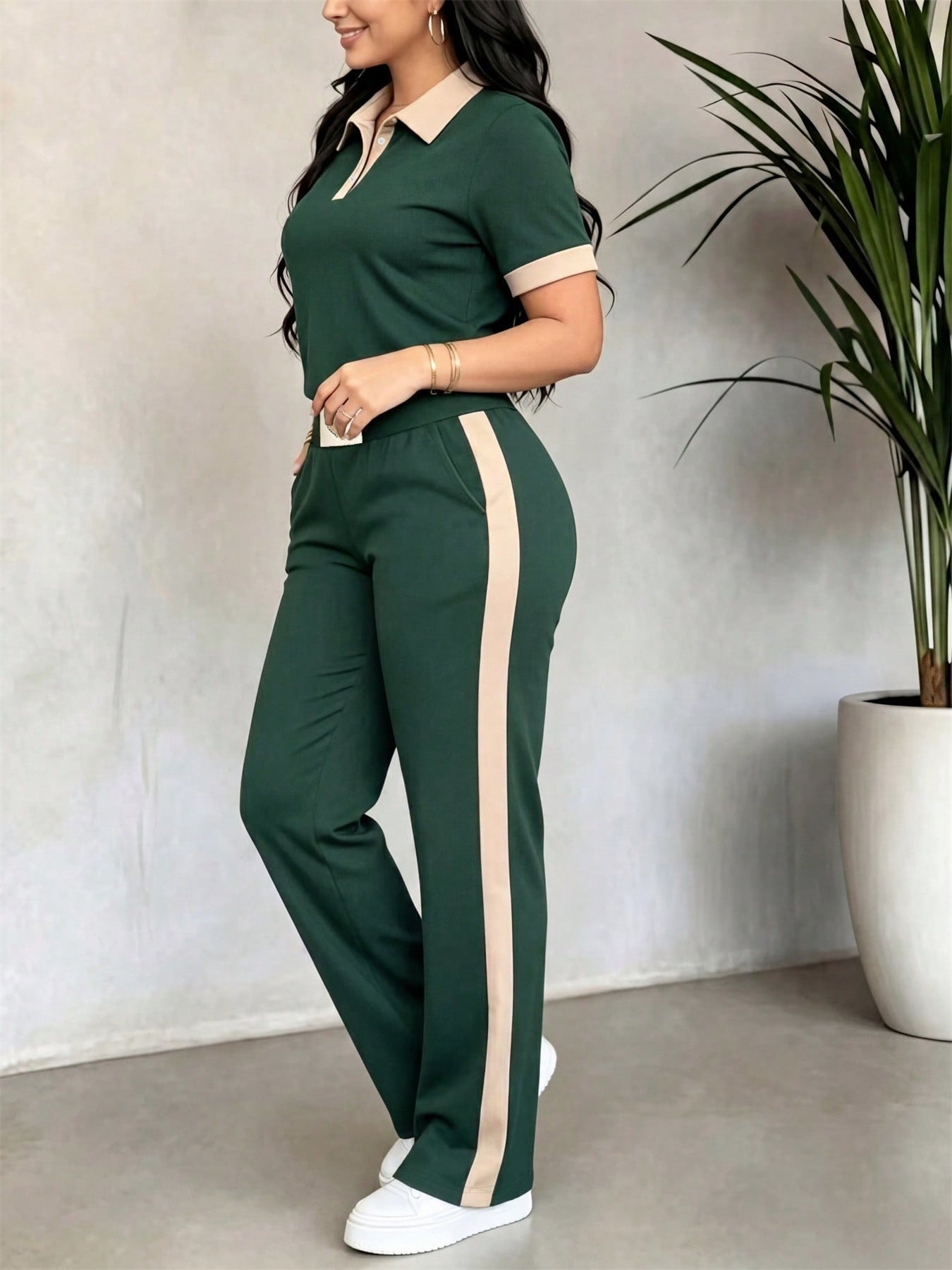 Short-Sleeve Shirt & Pants Two-Piece Set for Spring/Summer Casual