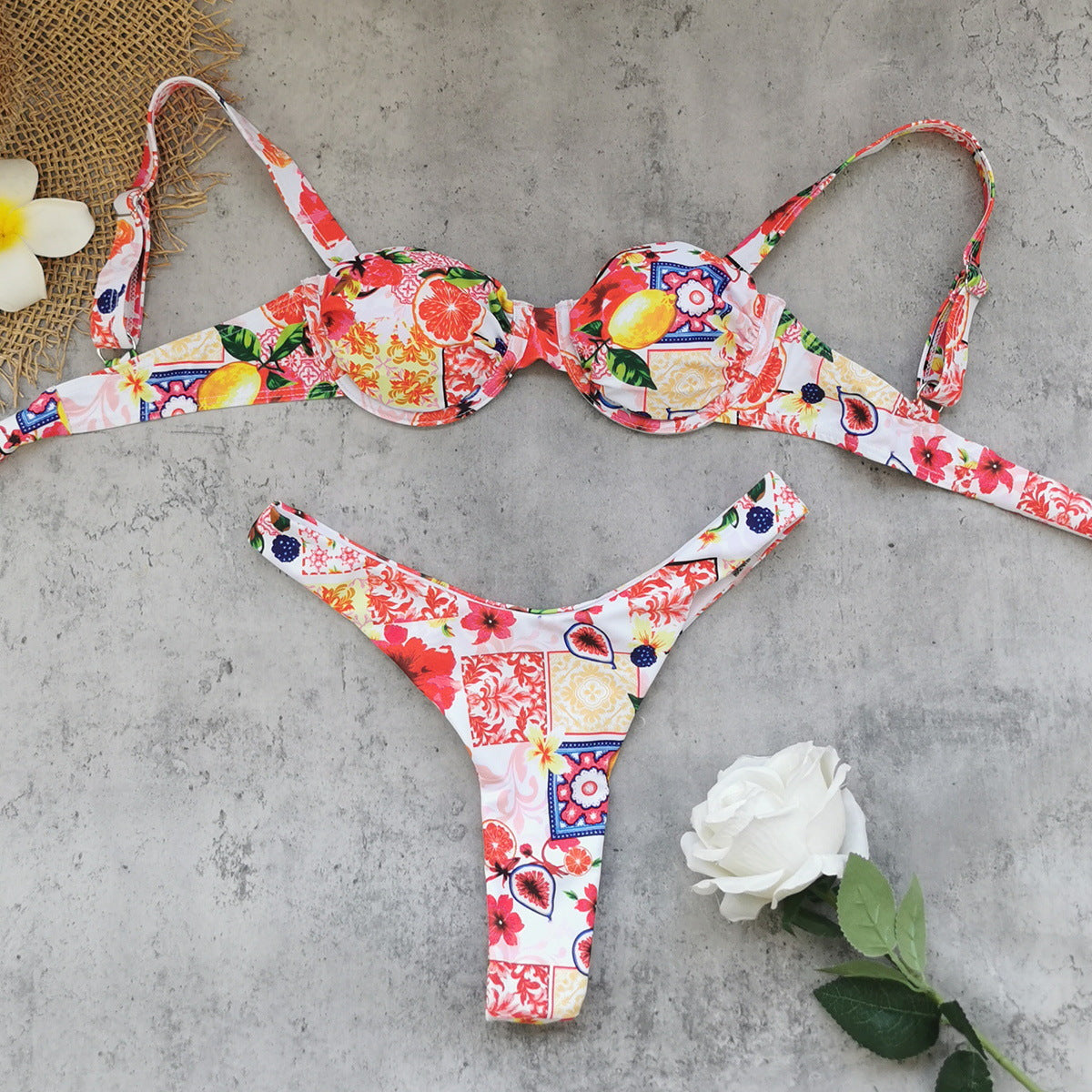 Floral Hollow-Out Split Two-Piece Bikini for Beach Holidays