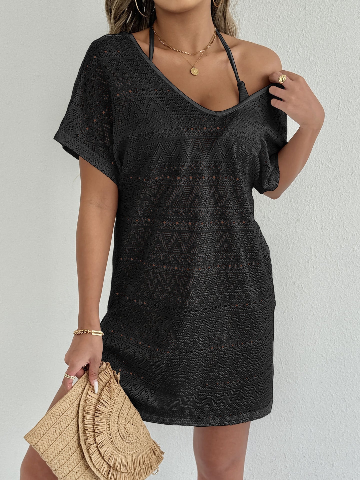 Deep V Slit Lace Beach Cover-Up Dress for Holiday Beachwear