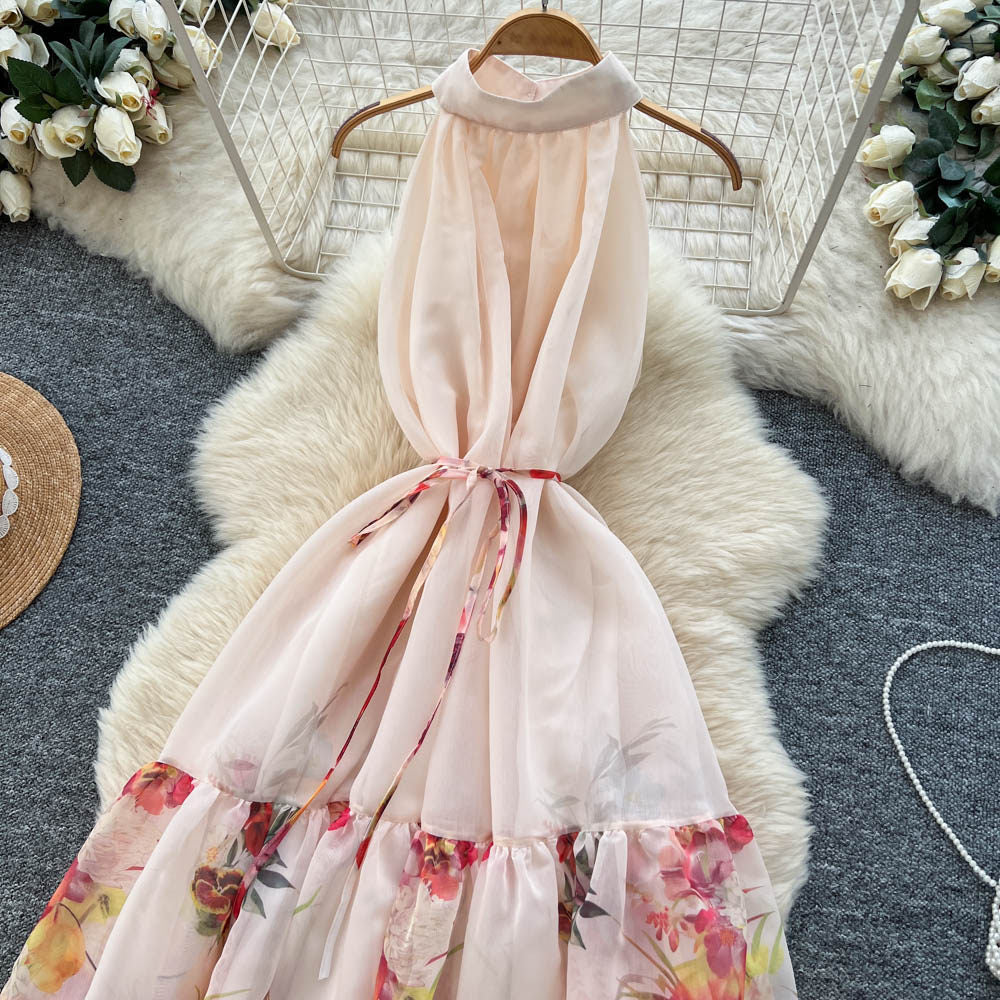 Floral Halter Neck Sleeveless Maxi Dress for Spring & Summer Holidays