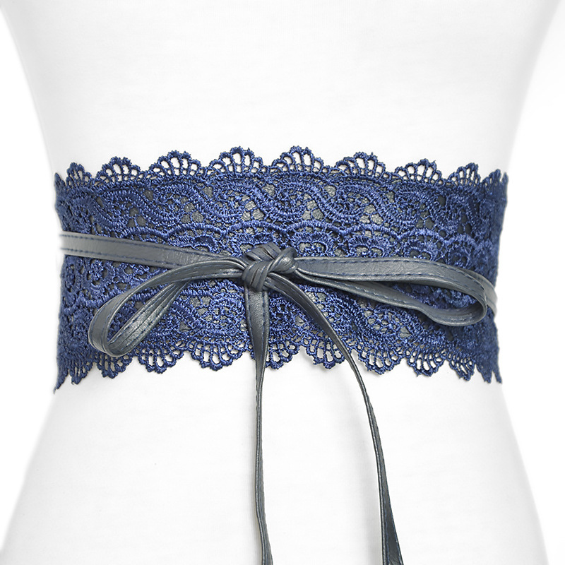 Lace trimmed wide waistband Onesize Navy blue