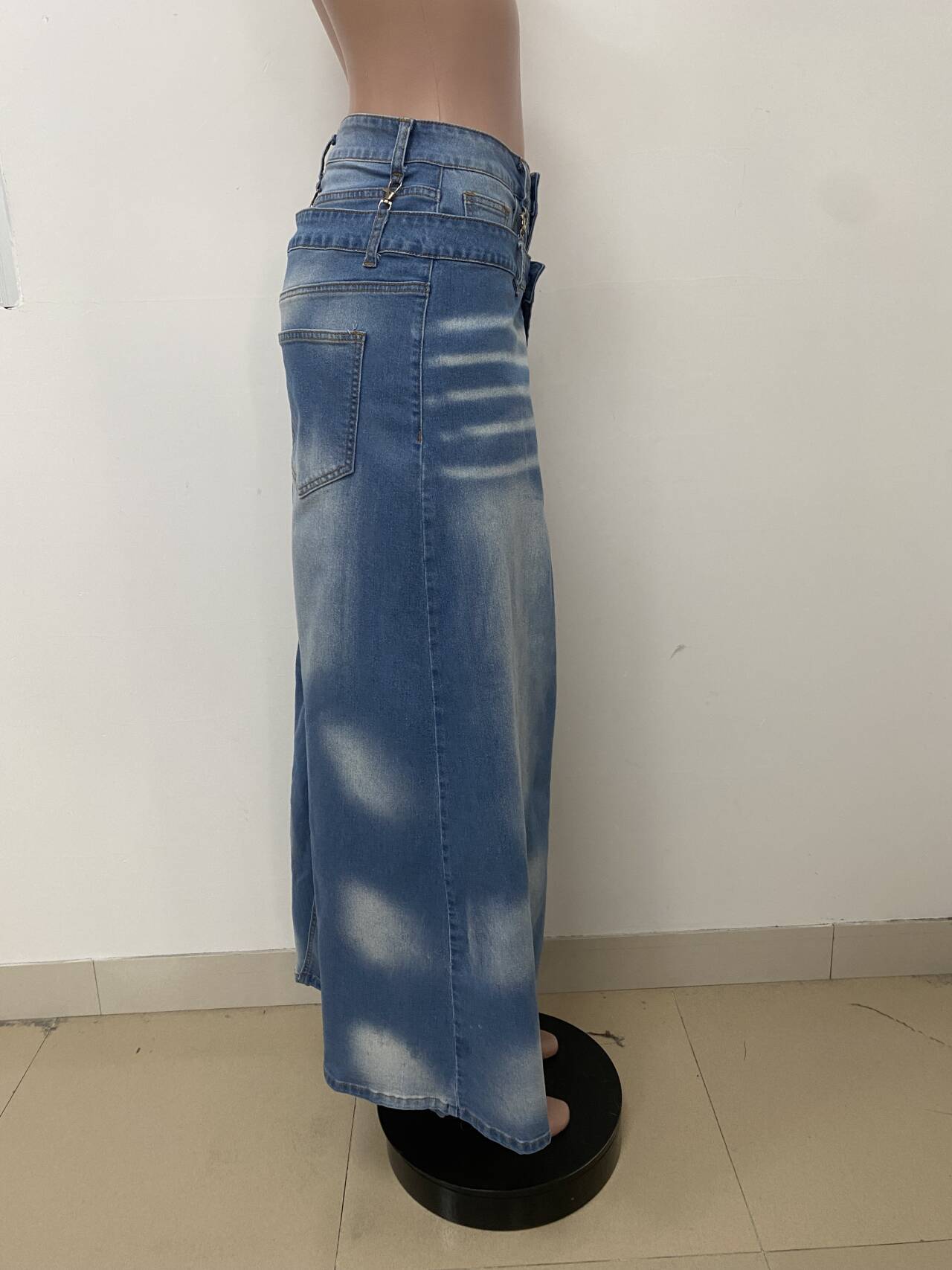 Faux Two-Piece Layered Gradient Distressed Wide-Leg Pants for Streetwear