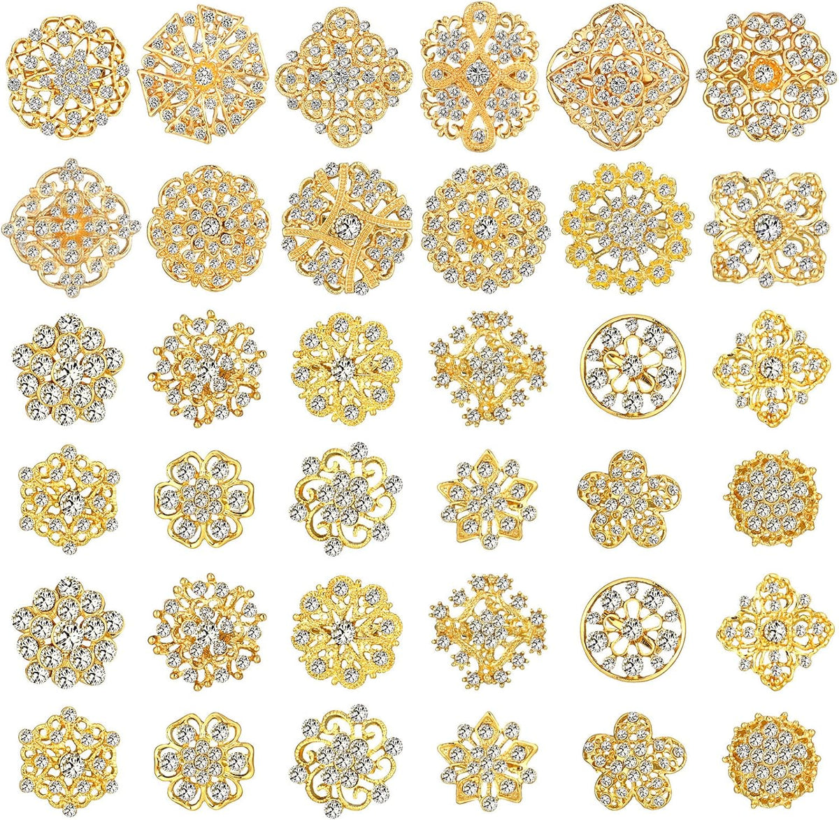 Aethers & Co A1 36 Pieces Clear Rhinestone Brooches for Crafts Crystal Flower Brooch Pins with Rhinestones Sliver Bulk Brooches Jewelry for Woman Flower Lapel Badge Pins DIY Wedding Bouquet Broaches Kit