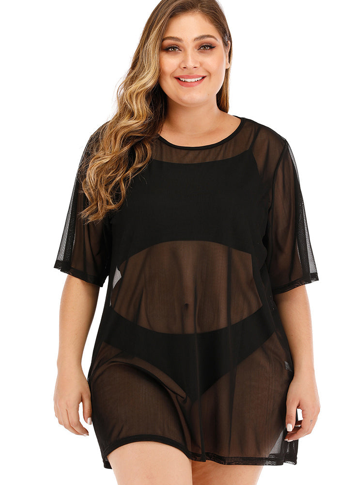 Plus Size Mesh See-Through Bikini Beach Cover-Up Dress