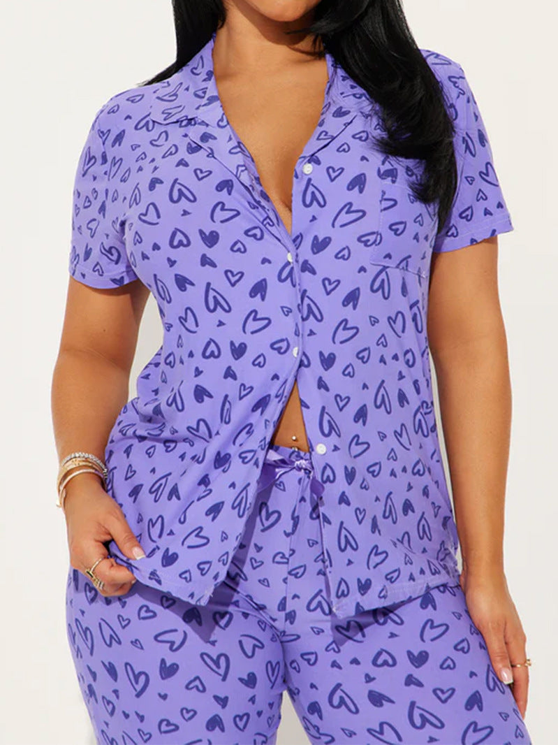 Short-Sleeve Top & Button-Up Pants Two-Piece Set for Summer Casual
