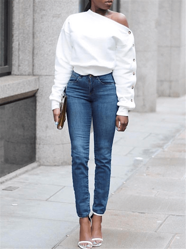 One Shoulder Button Sleeve Top--Clearance