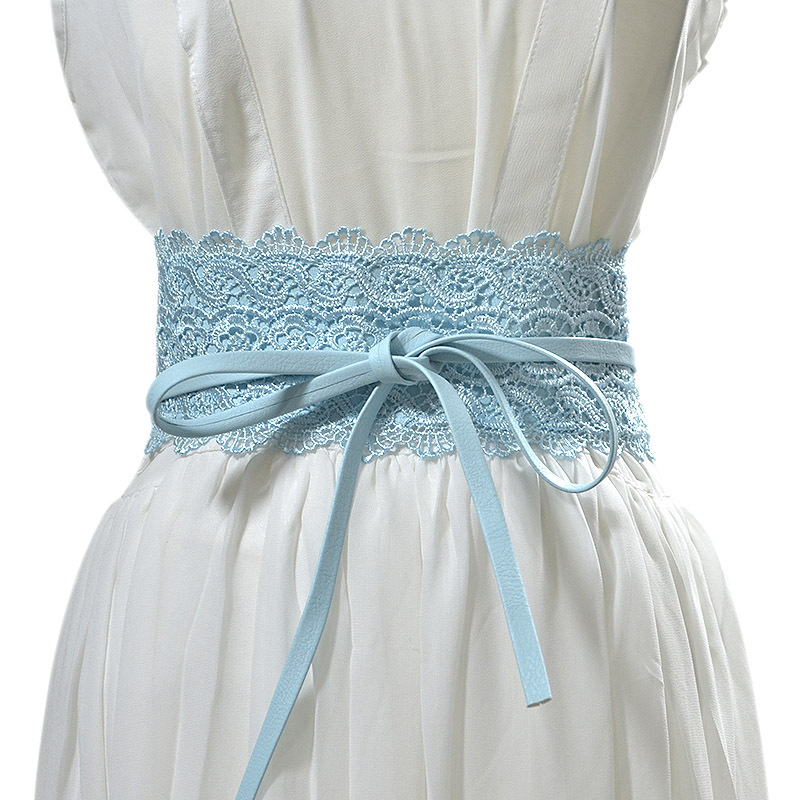 Lace trimmed wide waistband Onesize Cyan