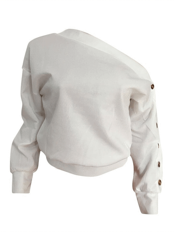 One Shoulder Button Sleeve Top--Clearance