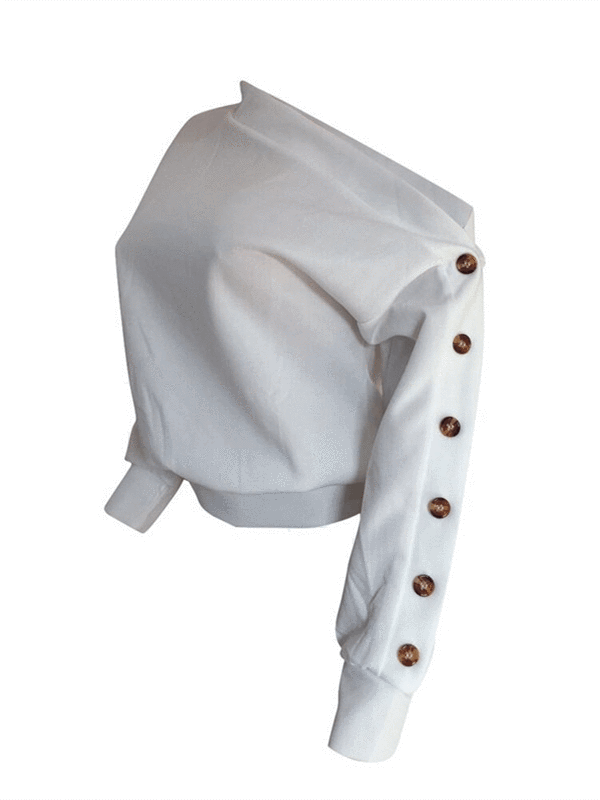 One Shoulder Button Sleeve Top--Clearance