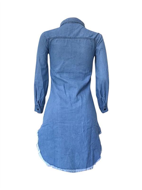 Robe chemise en jean boutonnée et déchirée