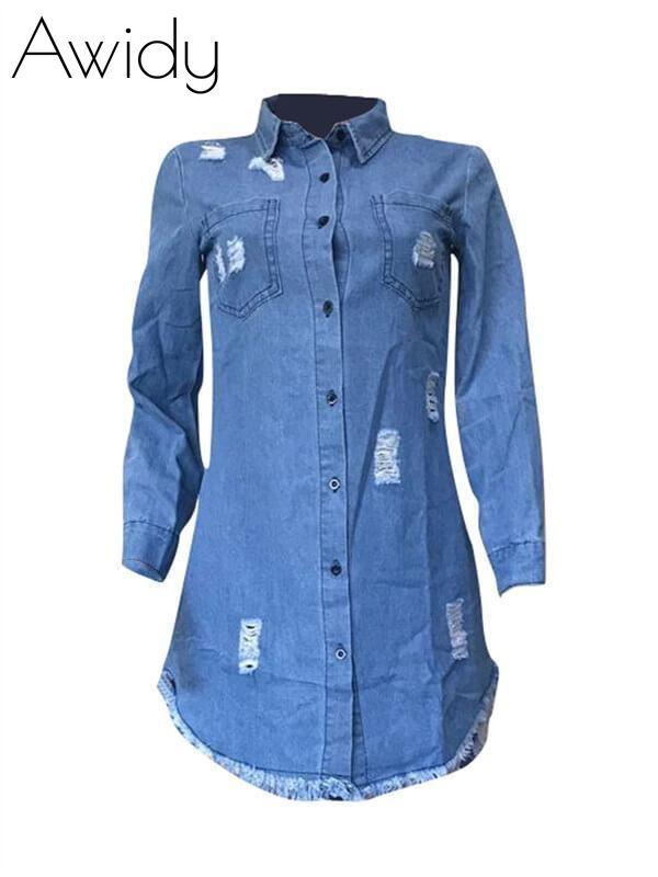 Distressed Denim Shirt Dress