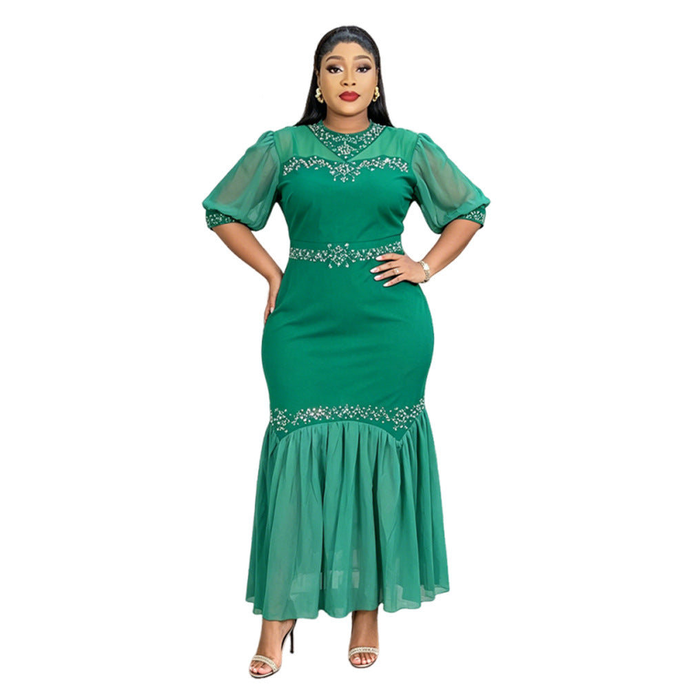 Plus Size Chiffon Patchwork African Maxi Dress for Spring & Summer Events