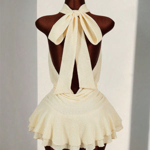 Floral Backless Lace-Up Tiered Dress for Holiday Parties