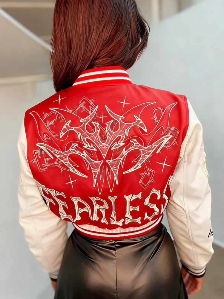 Contrast Cropped Varsity Jacket