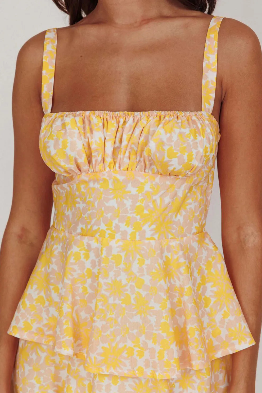 Floral Print Tie up Tiered Midi Dress