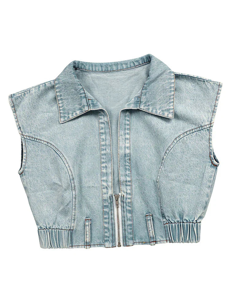 Denim Zip-Up Top & Wide Pants Set