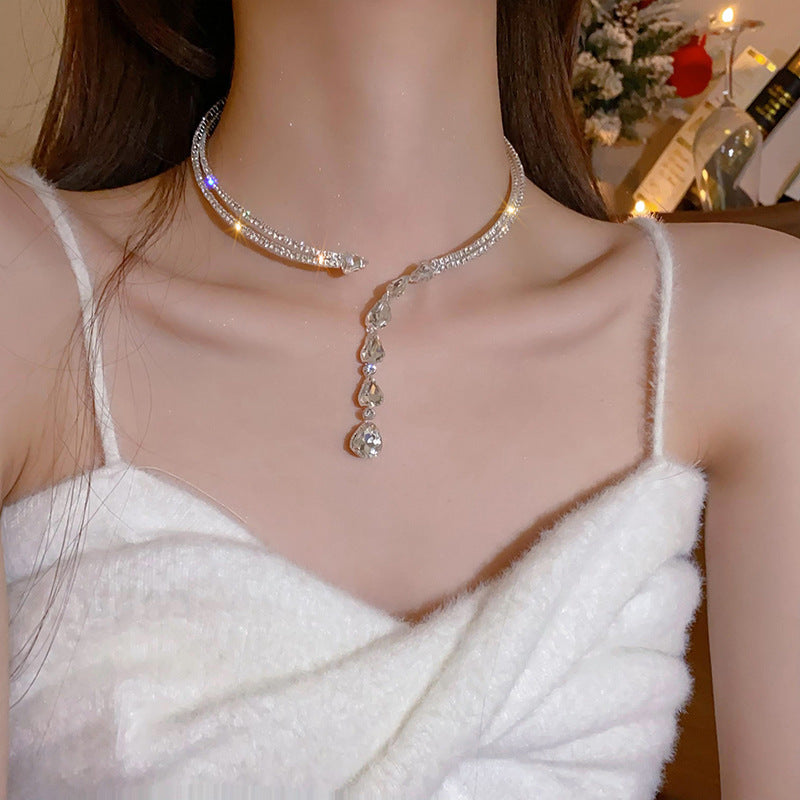 Zirconia Drop Choker Necklace