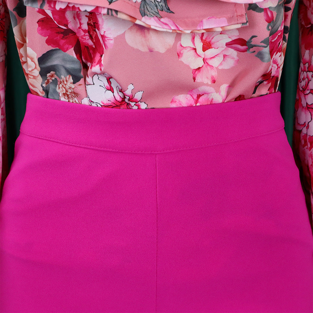 Casual Printed Long Sleeve Shirt Wide Leg Pants Sets