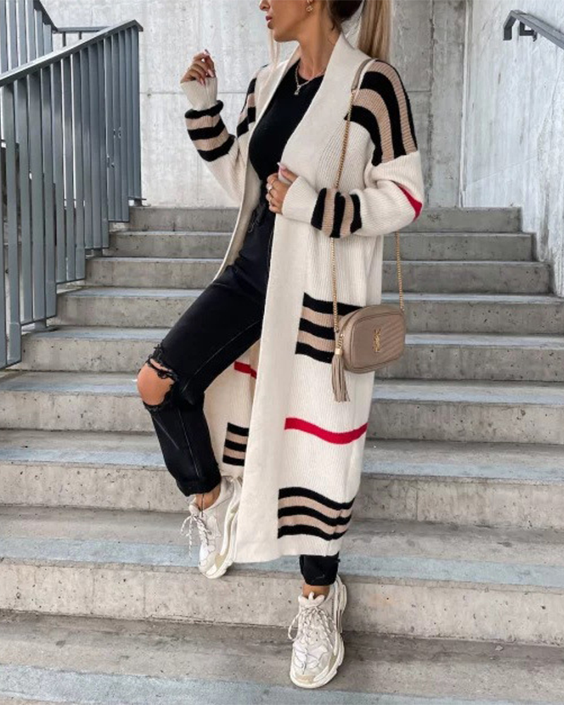 Striped Knitted Cardigan White
