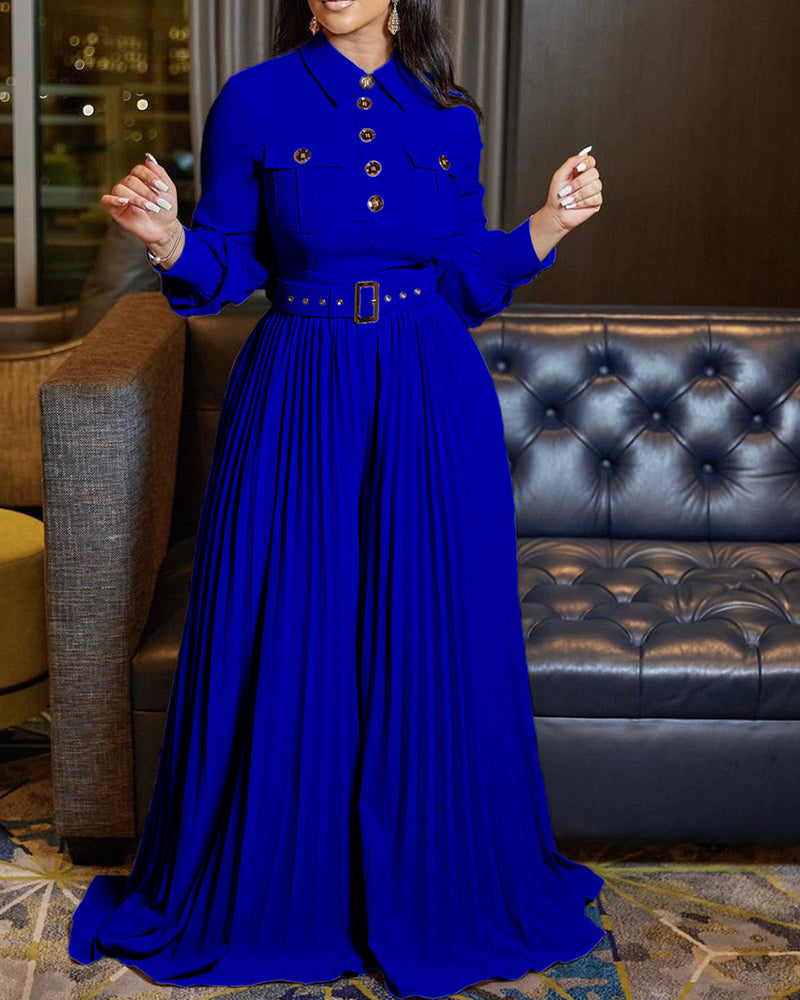 Pleated Loose Jumpsuit Blue