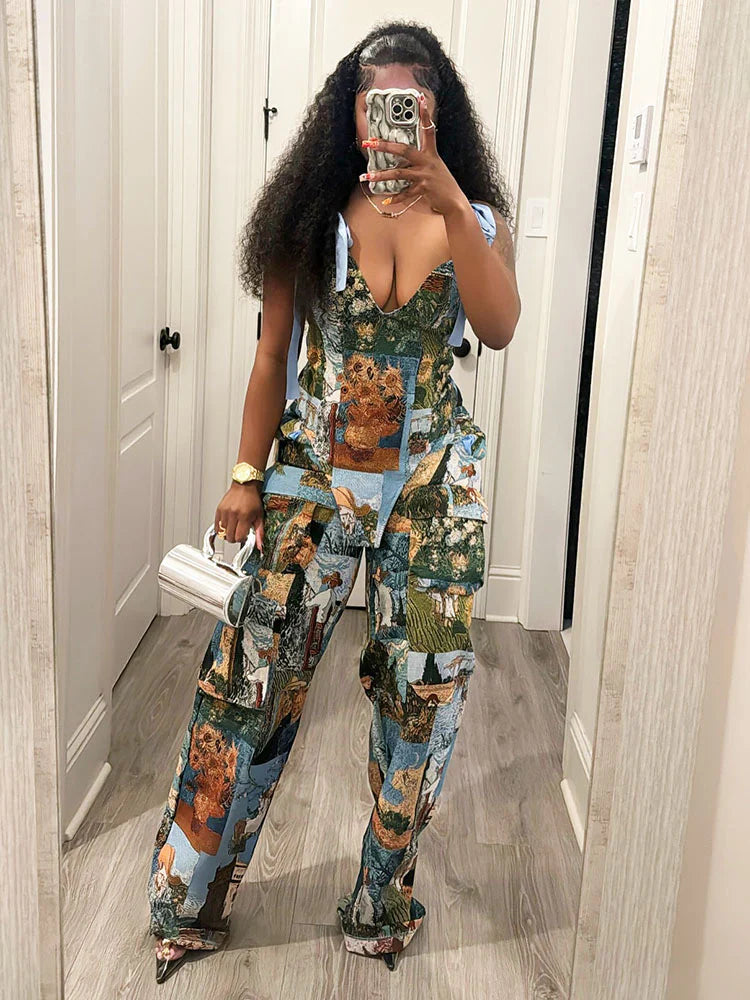 Vintage Corset Top & Cargo Pants Set