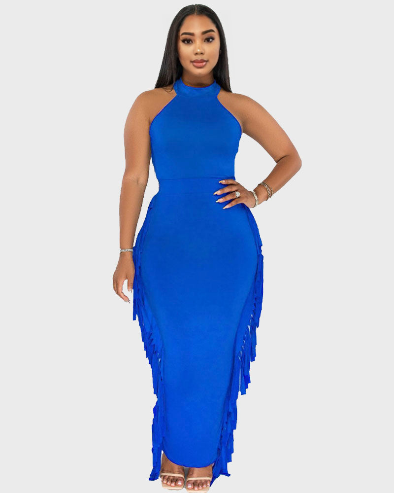 Fonda Fringe SKIRT SET Blue