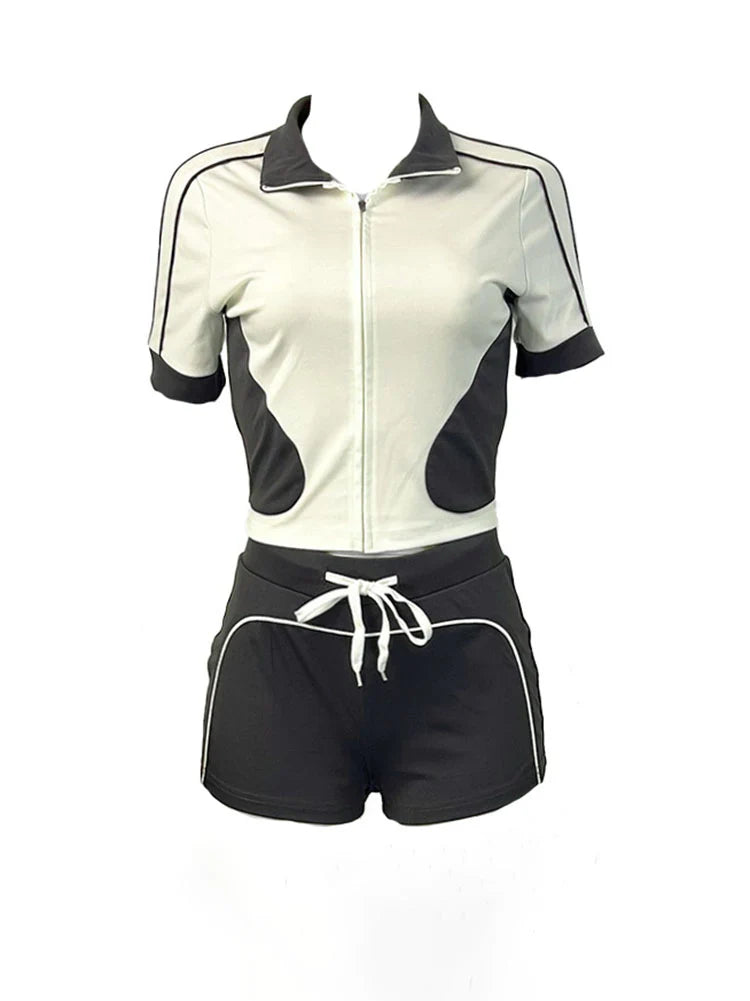 Sporty Contrast Jacket & Shorts Set