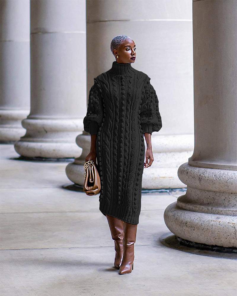 COZY SWEATER DRESS/TOP BLACK