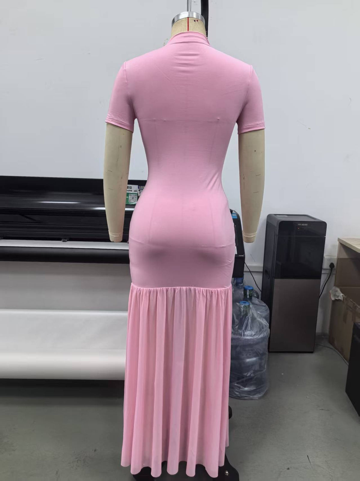Mock Neck Short Sleeve Tassel Slit Long Dress for Parties