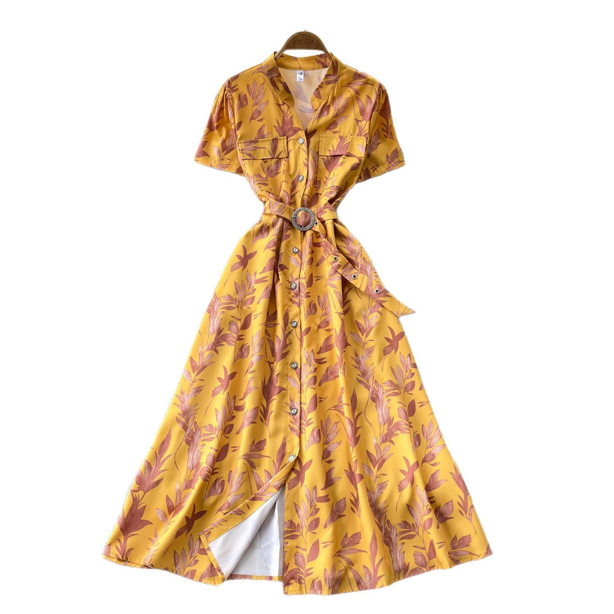 Printed V-Neck Short Sleeve Maxi Dress for Summer