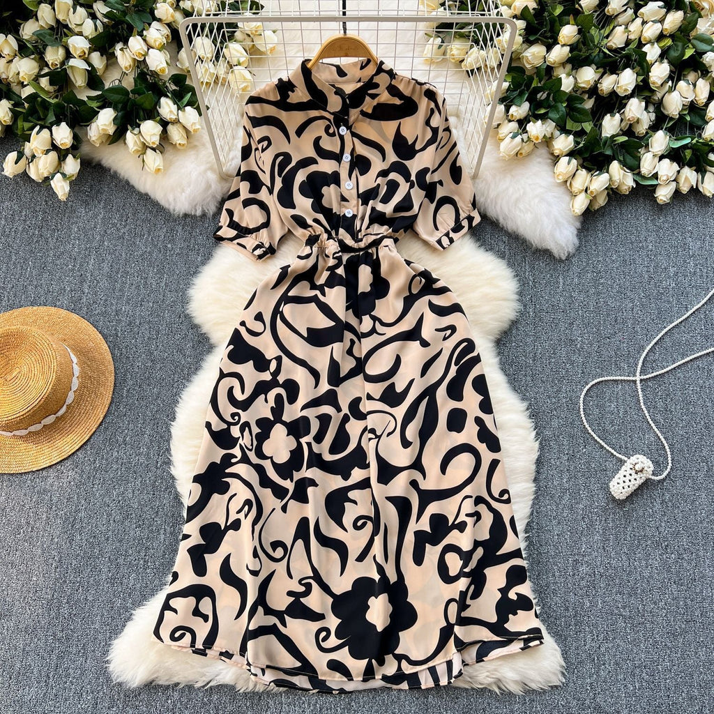 Printed Lace-Up Maxi Dress for Summer Holidays
