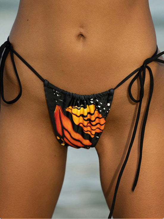 Butterfly Print Lace-Up Two-Piece Bikini Swimsuit