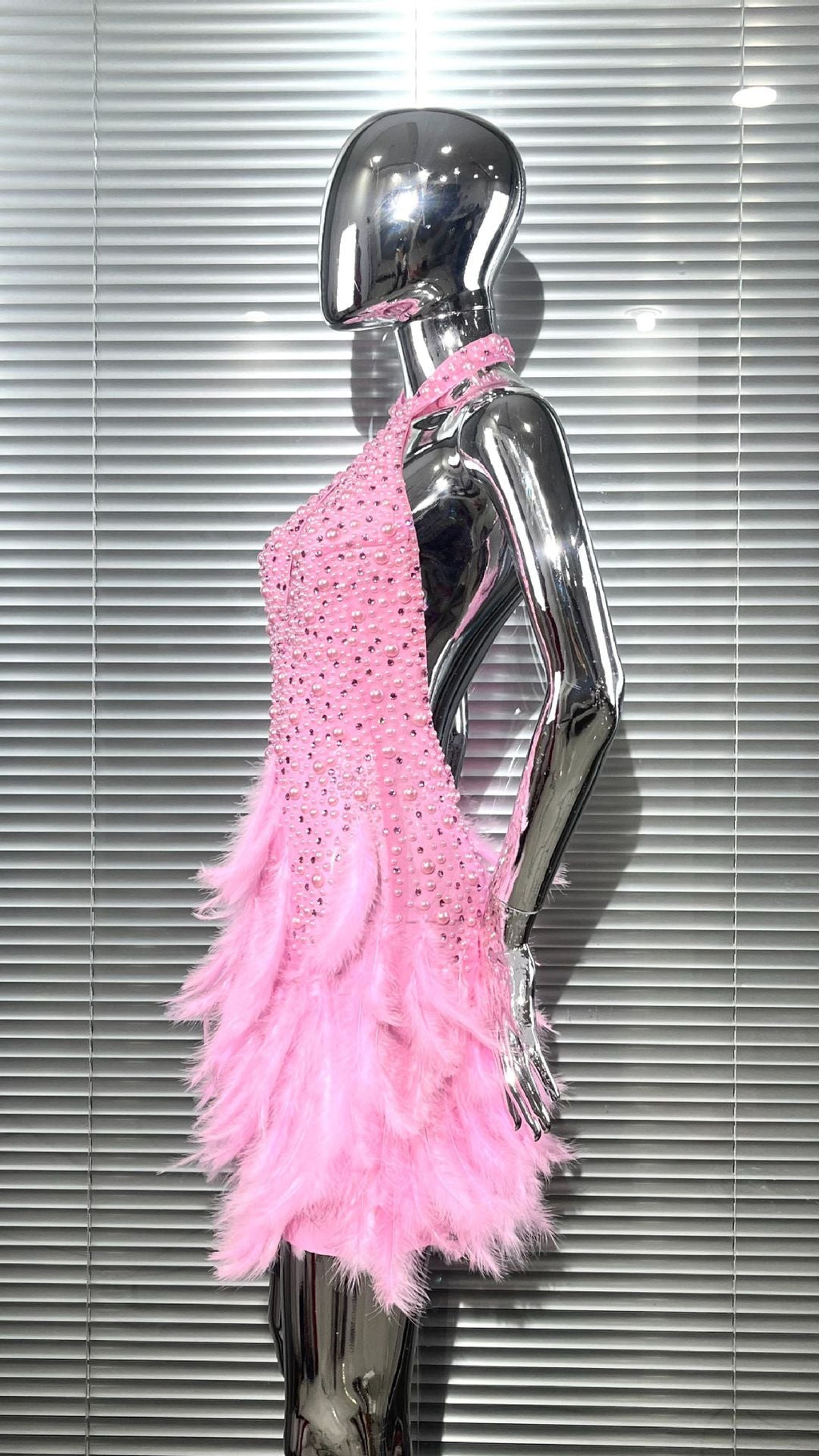 Beaded Feather Sleeveless Dress for Evening Parties