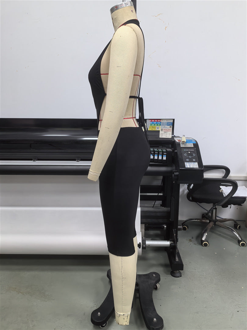 Solid Open Waist Halter Neck Tight Fitting Jumpsuit for Summer Clubwear